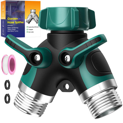 2 Way Garden Hose Splitter with Shut Off Valve,Water Spigot Splitter for 3/4" Hose Connector,Heavy