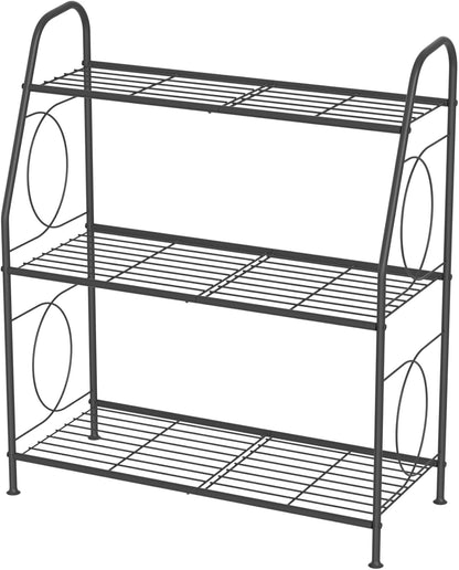 Plant Stand, 3 Tier Plant Shelf for Indoor Outdoor, Heavy Duty Metal Outdoor Plant Stand Holder Rack for Living Room Balcony and Garden, Iron Wire, Black