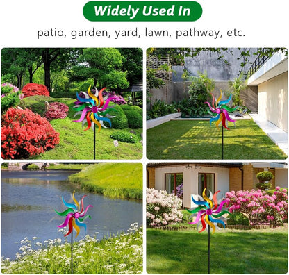 Wind Spinners Outdoor, Colorful Metal Wind Sculptures & Spinners, 15" Dia x 58" H Large Kinetic Windmills for Garden Yard Decor