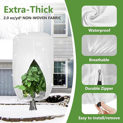 2 Pack Rounded Top Plant Covers Freeze Protection for Winter, Plant Covers for Winter, 40" X 47" Tree Frost Protection Blankets Outdoor With Zipper/Drawstring, for Shrub Bush Fruit Tree Potte(White)