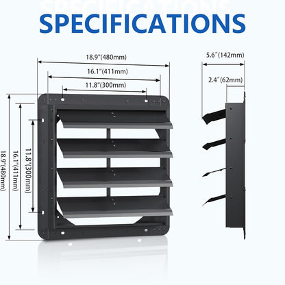 16 Inch Aluminum Automatic Shutter Louver Vent (No Fan Blades and Motor) for Home Attics, Workshops, Barn, Greenhouse