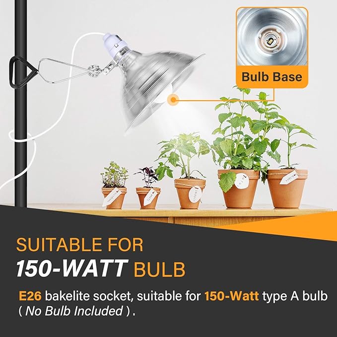 Simple Deluxe Clamp Lamp Light 150 Watt with 8.5 Inch Aluminum Reflector (no Bulb Included), 6 Feet Cord, 1 Pack, White
