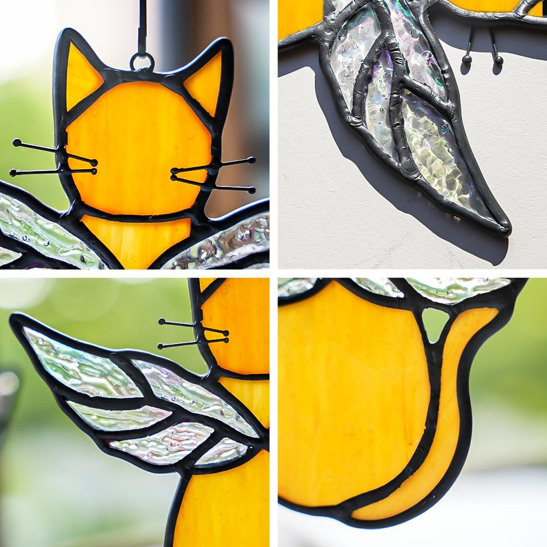 Orange Cat Memorial Gift Stained Glass Suncatcher,Angel Cat Decor Stained Glass Window Hangings,Loss of Cats Sympathy Gifts for Catss Lover,Pet Memorial Gifts for Women