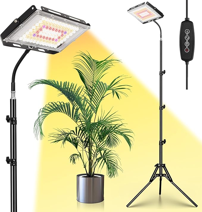 LBW Grow Lights for Indoor Plants, 96 LEDs Full Spectrum Standing Plant Grow Light with 4/8/12H Timer, 6 Dimmable Levels,68" Adjustable Tripod, Floor Grow Lamp for Tall Large Indoor Plants Growing