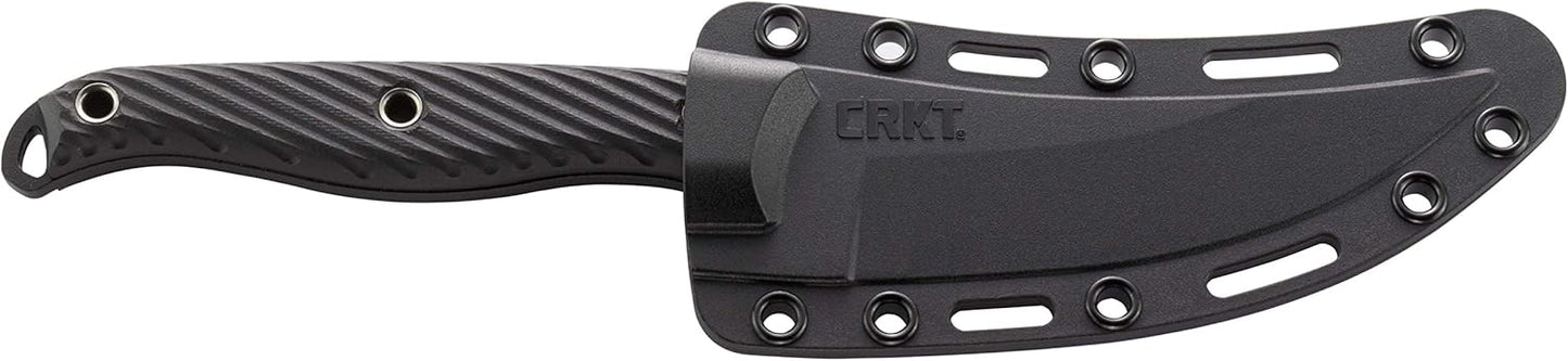 CRKT Clever Girl Fixed Blade Knife with Sheath: Powder Coated SK5 Steel, Upswept Blade, Textured Nylon Handle, Molle Compatible Sheath 2709,Black
