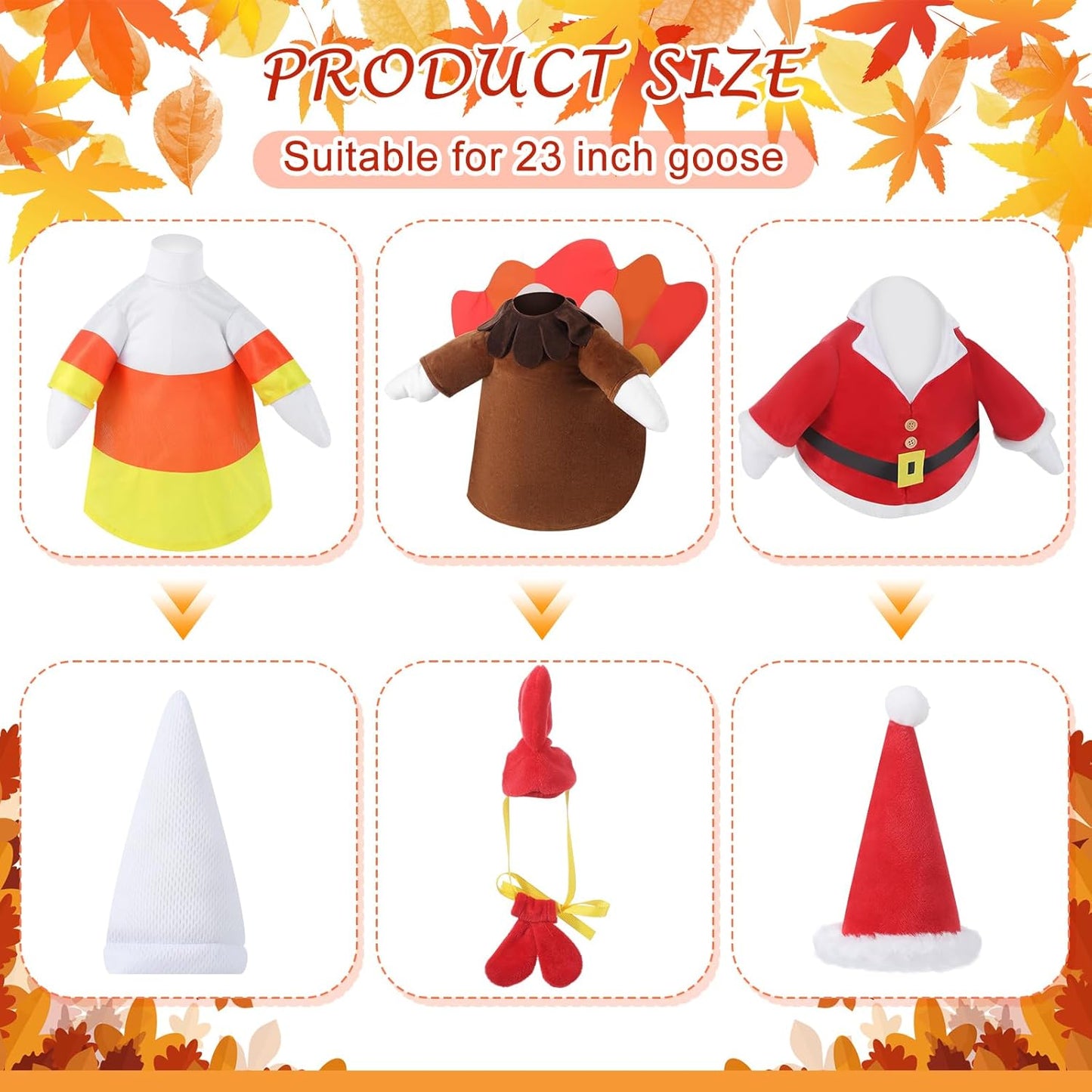 3 Set Halloween Goose Outfit Fall Christmas Lawn Porch Goose Cloth Costume Thanksgiving Xmas Outdoor Patio Yard for 23'' Lawn Gooses Outdoor Decoration