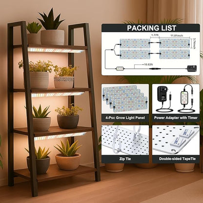 GHodec 40W Panel Grow Lights for Indoor Plants,544LEDs Full Spectrum Grow Lights for Under Cabinet Plant, Grow Lamp with 4/8/12H Timer,5 Dimmable Levels for Plants Growing (4Pack)