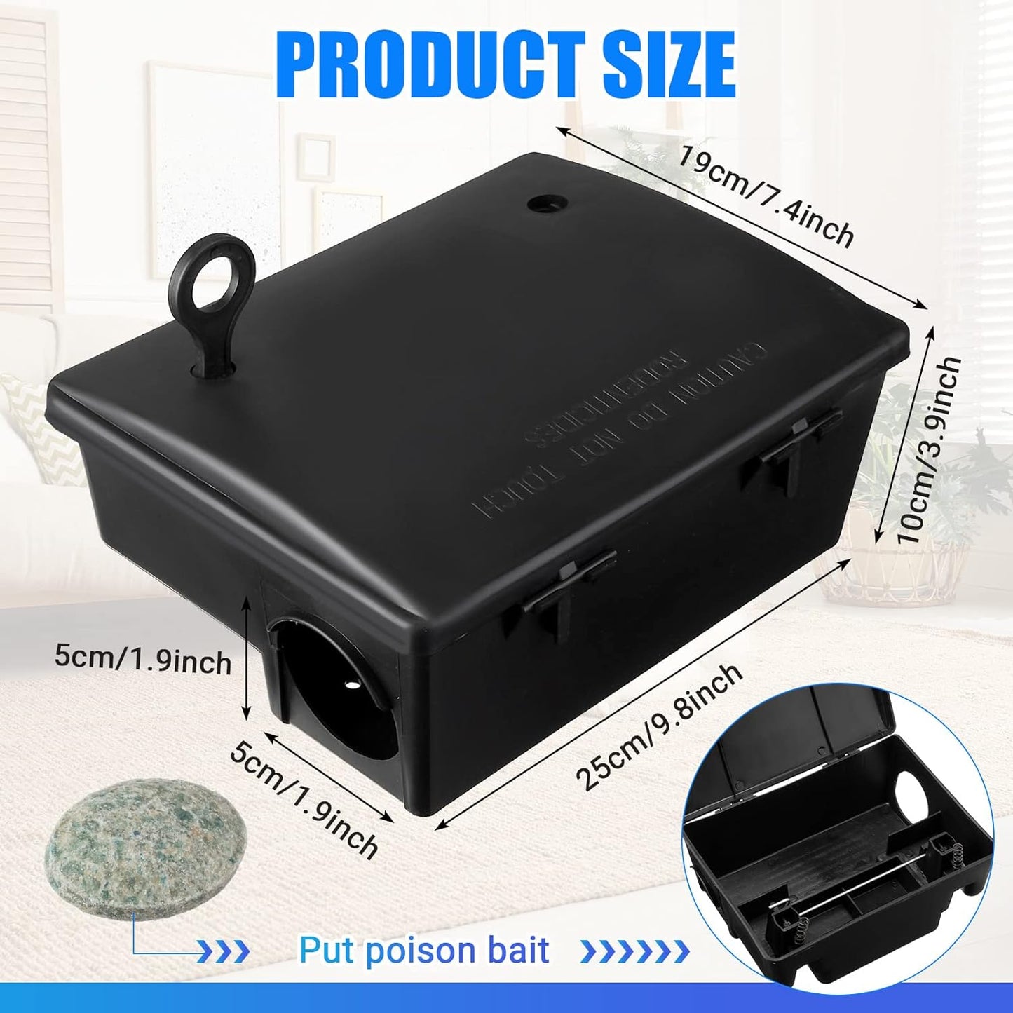 Qualirey 2 Pack Rat Bait Stations Large Rodent with Key Reusable Mouse Stations Mice Blocks Heavy Duty Boxes for Outdoor Rodents Mice Blocks, Bait Not Included, Black (9.8 x 7.5 x 3.9 Inches)