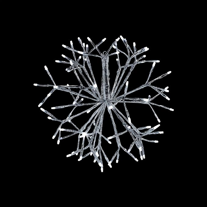 Alpine Corporation 16"H Indoor Holiday 3D Snowflake Hanging Ornament with LED Lights, White , Christmas Decoration