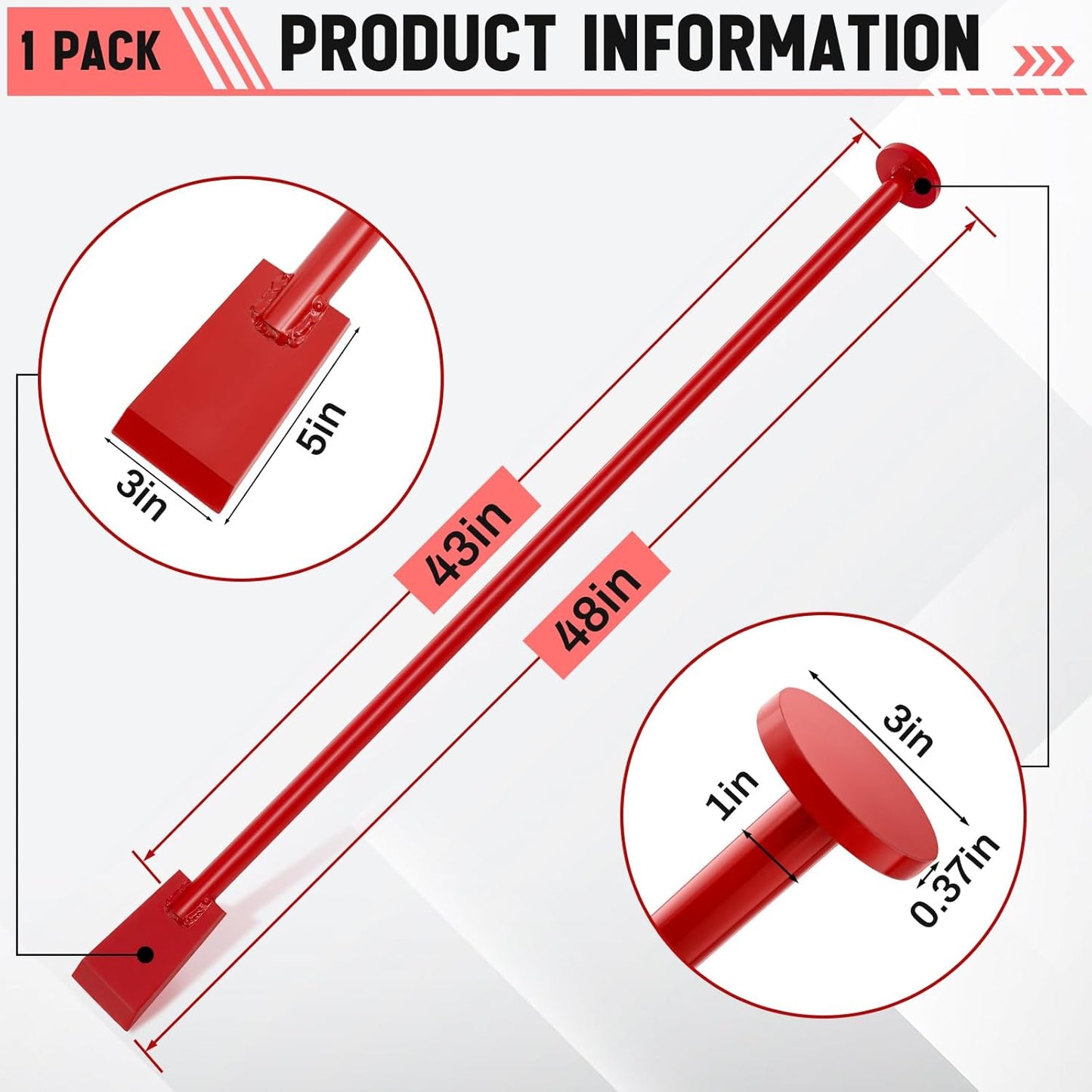 48 Inch Tamping and Digging Bar Steel Bars Post Hole Digger Tamping Bar (Red)