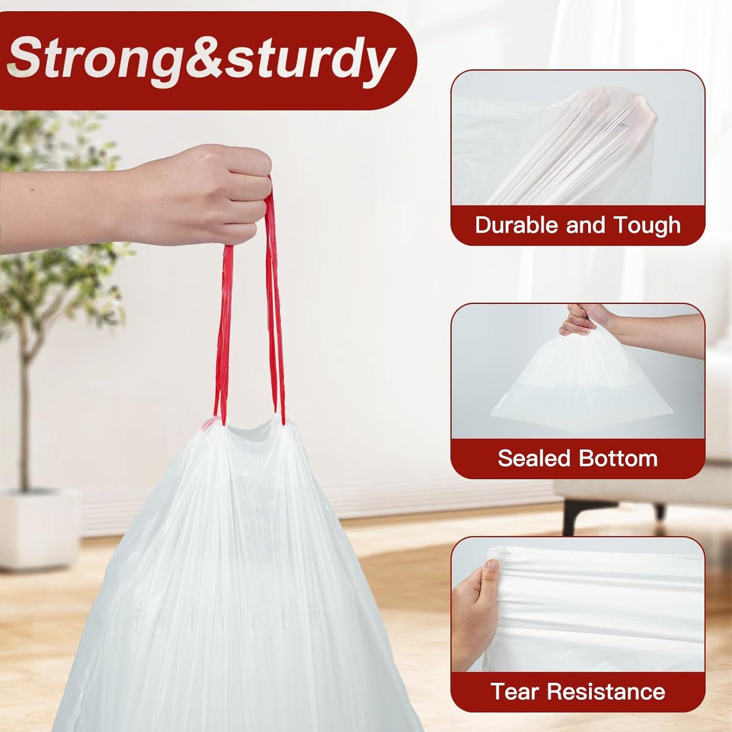 O2frepak 8 Gallon Drawstring Tall Kitchen Trash Bags,Clean Fresh Scent and Heavy Duty Garbage Bags(100 Count,50x60cm)