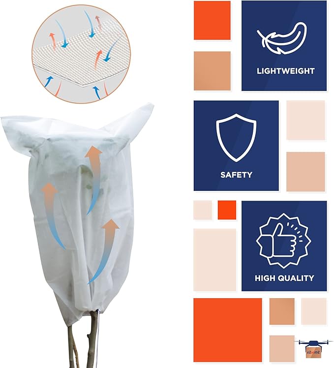EZGOODZ White Winter Plant Covers Freeze Protection, 31.6 x 47 Inch. Pack of 2 Plant Winter Cover Protection with Drawstring. Tree Plant Protectors for Winter. Lightweight Anti Frost Plant Cover