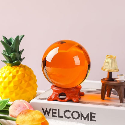 Small Amber Crystal Ball 60mm/2.3 inch with Rose Wooden Stand and Gift Box for lensball Photography,Fortune Teller,Feng Shui, Witchcraft Decor,Scrying,Magic,Crystal Orb Prop Decorative Glass Sphere