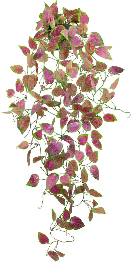LOYWREE Artificial Purple Ivy Hanging Vine Plants - Small Potted Long Trailing Cascading Foliage
