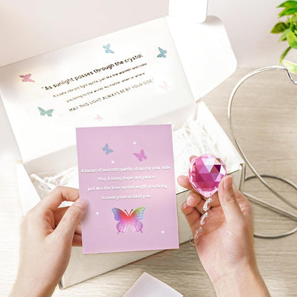 Grief Gifts for Women,40mm Crystal Suncatcher 9-inch Silver Stand with a Greeting Card,in Memory of Loved One Gifts,Memorial for Daughter