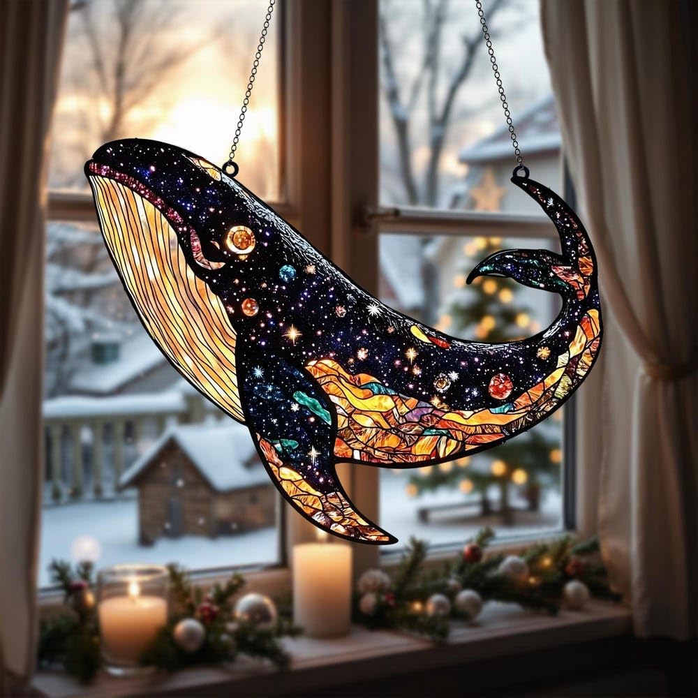 Ocean Whale Acrylic Suncatcher Window Hanging Stained Glass Style Light Catcher Beach Sea Life Home Decor