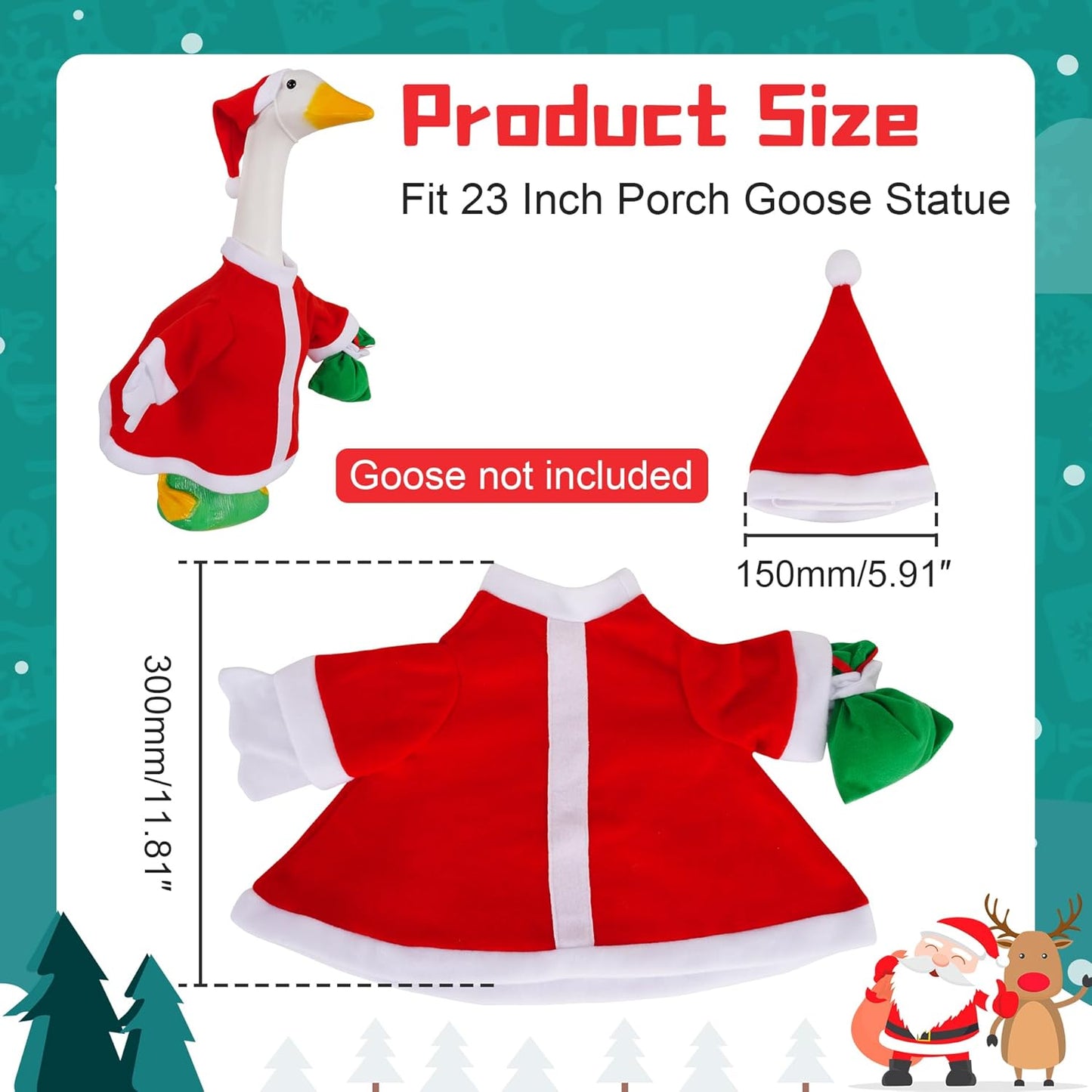 Porch Goose Outfits Outdoor Decoration: 2Pcs Santa Costume Set 23"/ 17" Lawn Goose Statue Red Clothes for Theme Party Garden Patio Yard