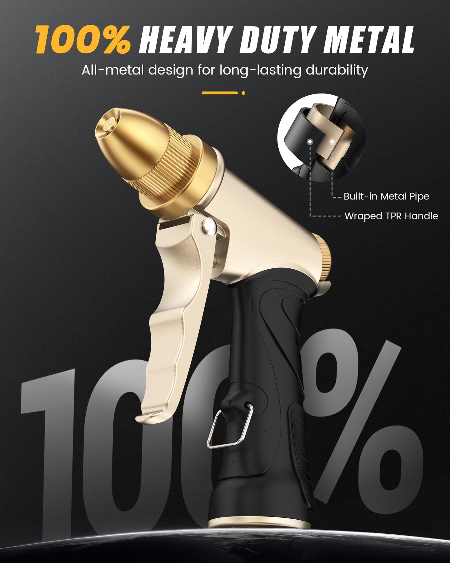 RAINPOINT Garden Hose Nozzle, Upgraded Heavy Duty Metal Spray Nozzle, High Pressure Water Nozzle