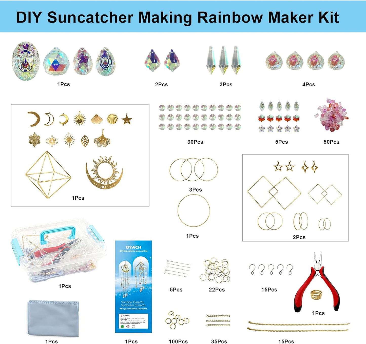 DIY Crystal Suncatcher kit with Wind Chime/Sun and Moon,Sun Catcher Dream Supplies Arts and Crafts Kits for Adults,for Indoor Window Hanging,Outdoor Garden Xmas Wedding Party Decor Gifts