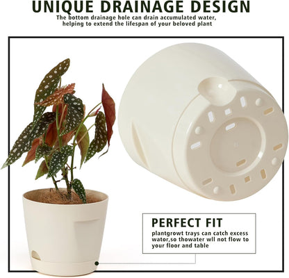 5 Pack Plastic Planters with Drainage, Self Watering Pots for Indoor Plants, Small Cute Plastic Pots in 5 Sizes, Ideal for Indoor Plants (Cream White)