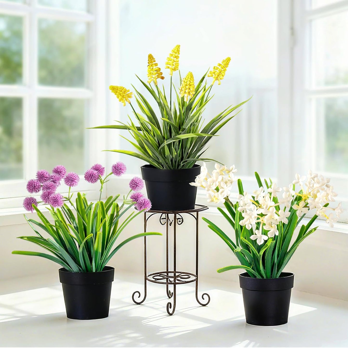 3 Pack Fake Small Plant Artificial Potted Flowers for Home Decor Fake Flower Plant Greenery Mini Faux Plant for Indoor Bedroom Living Room Office Shelf Bathroom Farmhouse Decor (Type 11)