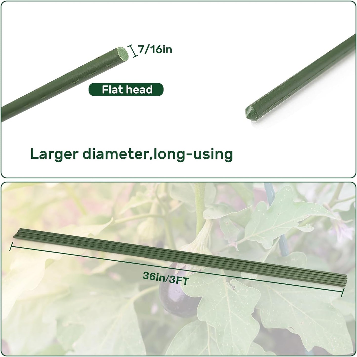 AGTEK 36" Garden Stakes, 50PCS Plastic Coated Plant Stakes, 3ft Plant Support for Climbing Plants