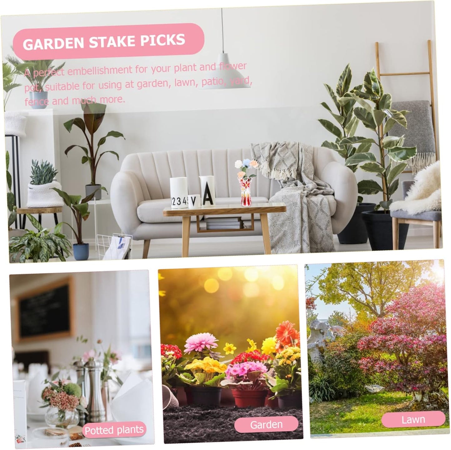 5pcs Metal Plant Picks Decorative Garden Stake Picks for Flower Pots Plant Decorations for Lawn Patio and Home