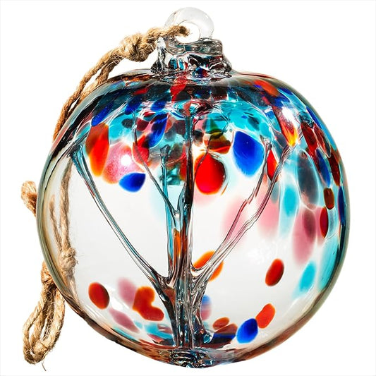 4” Tree of Life Witch Balls, Gazing Balls Hanging Friendship Balls, Hand-Blown Glass Christmas Ornament for Window Outdoor Home Decor, Garden Decoration, Gifts for Women (Teal Blue)