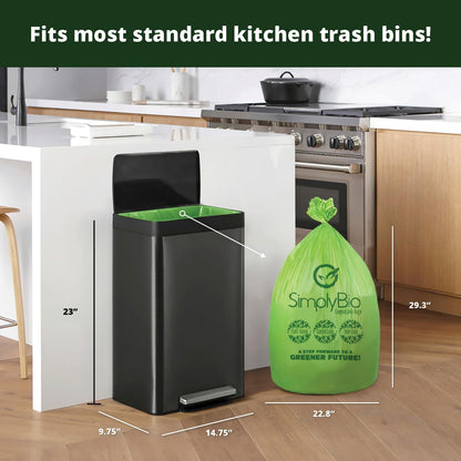 10-13 Gallon Compostable Trash Bags with Flat-Top 50 Bags Thick 0.87 Mil Leakproof Plant-based Tall Kitchen Wet Food Scrap Waste, ASTM D6400, US BPI and OK Compost Home Certified