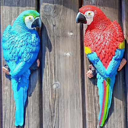 Teaeeno 2Pcs Resin Wall Bird Statue Decor,Real Parrot Sculpture Home Decor,Outdoor Indoor Figurine Ornaments-Garden Tree Sculpture,Resin Animal Statue for Garden, Terrace, Lawn, Yard