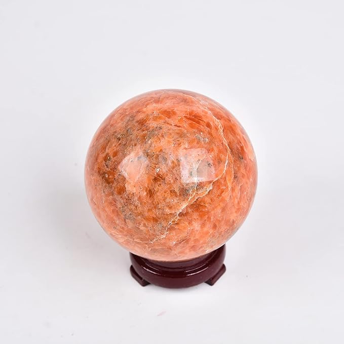 JIC Gem Sunstone Crystal Sphere Ball Natural Quartz Crystal Sphere Ball with Wooden Stand (50-60mm)