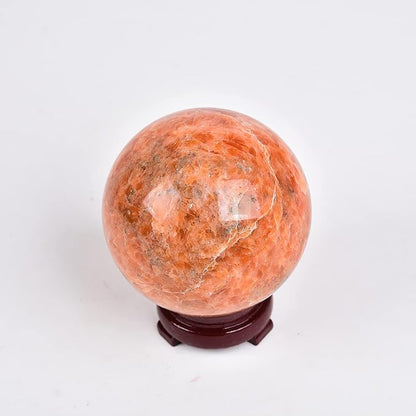 JIC Gem Sunstone Crystal Sphere Ball Natural Quartz Crystal Sphere Ball with Wooden Stand (50-60mm)