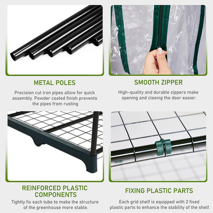 Outvita Walk-in Greenhouse, Outdoor Durable PVC Plant Green House for Frost Protection with 3 Tiers 4 Shelves, Shelf Clips, Roll-up Zipper Door, 56"x29"x77" Transparent