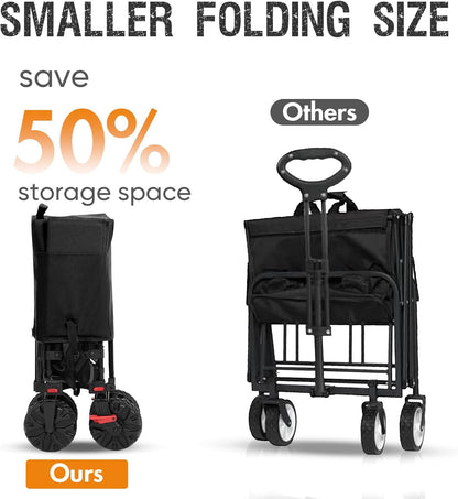 Portal Collapsible Large Double Decker Wagon with Brakes, 660lb Foldable Heavy Duty Utility Wagon Cart, 400L All-Terrain Big Wheels & 54" Extra Long Extender for Sports, Camping & Outdoor Use