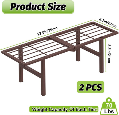 2 Pack Metal Plant Stand Outdoor Indoor, 1 Tier Folding Tiered Corner Flower Display Holder Shelf, Stackable Heavy Duty Multiple Plant Rack for Windowsills Patios Balconies, Brown