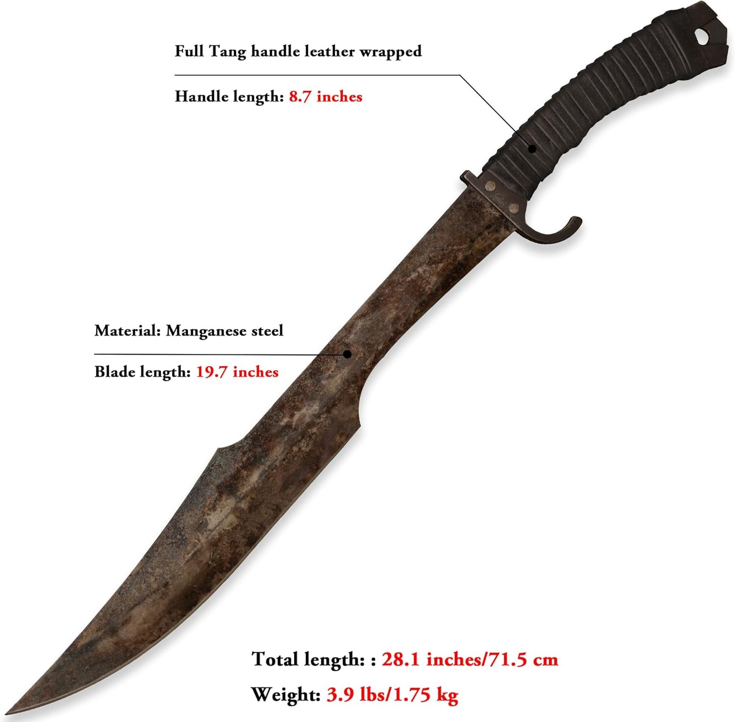 SV Handmade cast Manganese Steel Chopping Blade Sword, Full Tang, Outdoor, Hunting, Camping, Hiking, Survival, with Protective Cover, Multiple Styles to Choose from