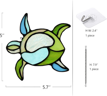 Sea Turtle Stained Glass Window Hangings Suncatcher Ornament,Sea Turtle Decor for Bathroom Office,Navy Beach Theme Decoration Gift for Parents Grandma Aunt Housewarming Gifts