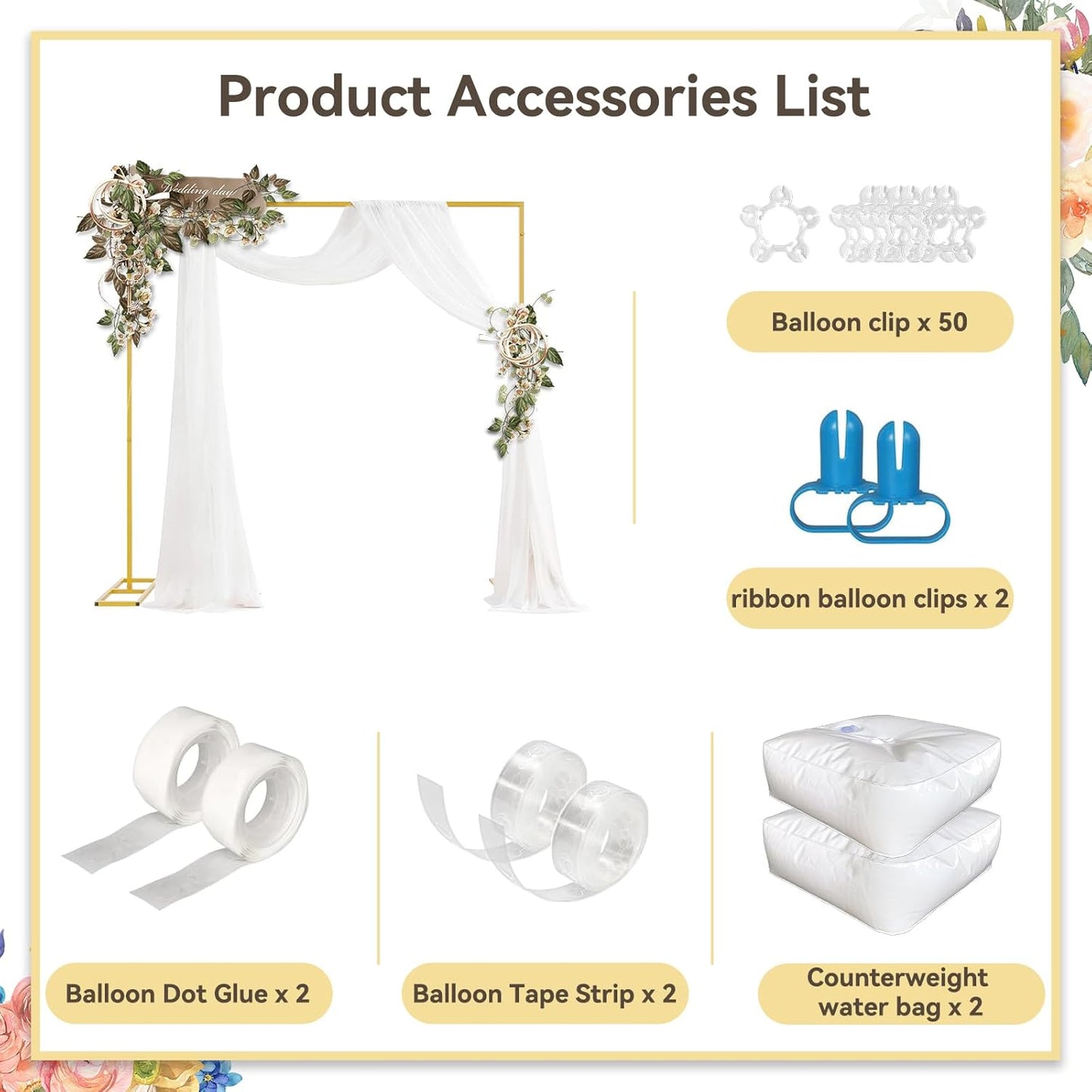Square Backdrop Stand, 8.2FT Wedding Arch, Heavy Duty Balloon Arch Stand, Photo Booth Background Adjustable Backdrop Stand Kit, Backdrop Frame for Baby Shower Decoration Birthday Party, Gold