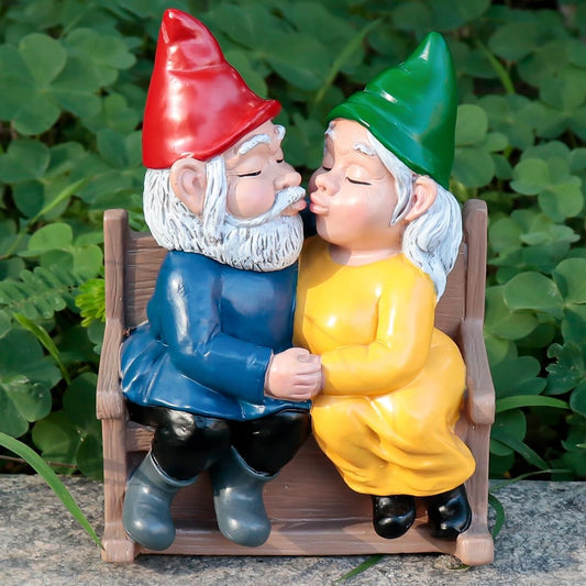 Kiss Garden Gnome Statue Couple in Love Collectible Figurine Mr and Mrs Gnome Sculpture Romantic
