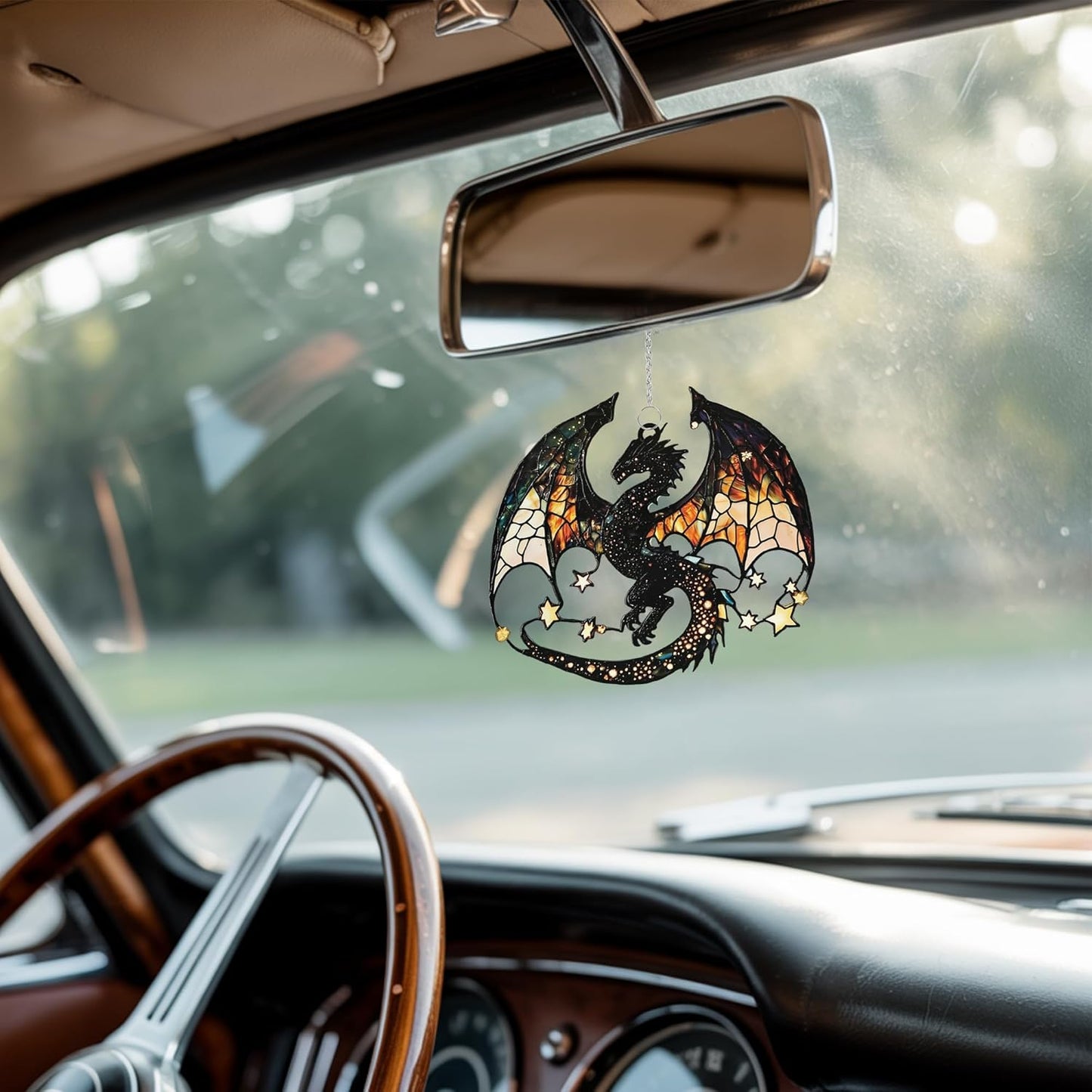 Fantasy Dragon Acrylic Suncatcher Stained Glass Effect Window Car Hanging Christmas Ornament Indoor Outdoor Decor Garden Sun Catcher Panel Gifts for Dragon Lover for Women Mom Grandma