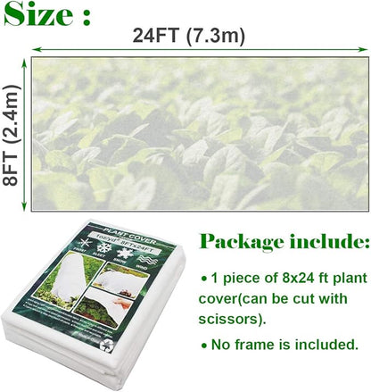 Plant Covers, 8Ft x 24Ft Reusable Floating Row Cover, 1oz Freeze Protection Plant Blankets for Cold Weather, Garden Winterize Cover for Winter Frost Protection, Thickened 1 oz Garden Quilt Cover