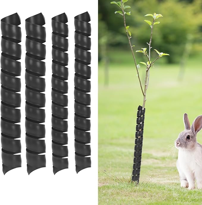 4 PCS Tree Trunk Protector, 16 Size Tree Protectors, Diameter Multiple Dimensions, Spiral Trunk Covers Protect The Bark from Deer and Rodents (Black)