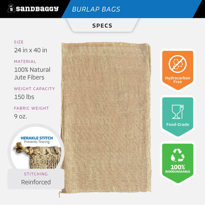 Sandbaggy Burlap Bags Large 24" x 40" - Potato Sack Race Bags for Kids & Adults | Perfect Birthday Party Game | Shrub & Plant Frost Protection - Food Grade (Pack of 20)