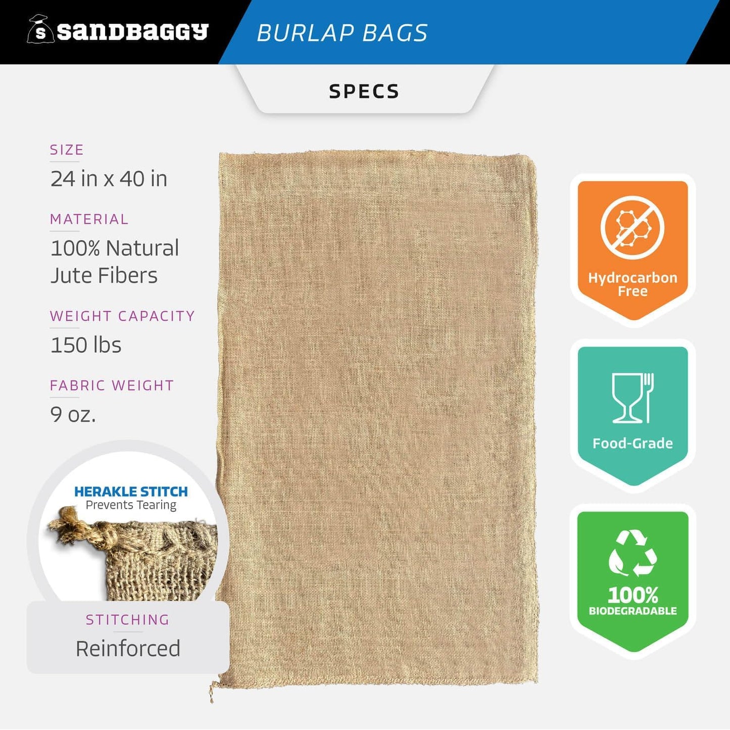 Sandbaggy - Large Burlap Bags 24" x 40" - Burlap Sack Race Bags for Kids & Adults - Premium Quality Burlap for Vegetables- Bad Weather/Frost Protection - Pack of 4 - Great as Potato Sacks
