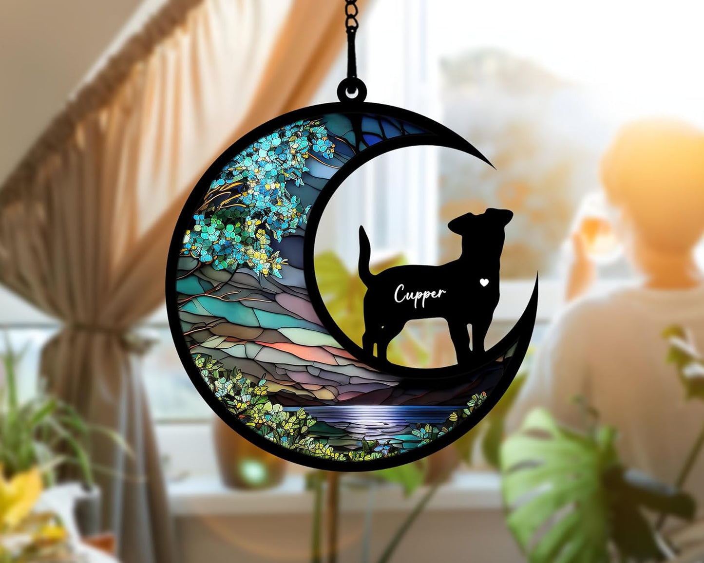 Custom Dog Memorial Suncatcher, Personalized with Name Dog-Breeds Suncatcher, Loss of Pet Sympathy Gift, in Loving Memory for Dogs
