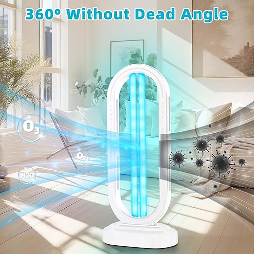 UV Light Sanitizer,4-Speed Timing and Remote Control UVC Home Disinfection Device,Ultraviolet Light Sanitizer for Bed Bugs and Dust Mites,UV Lamp for Whole Room,White