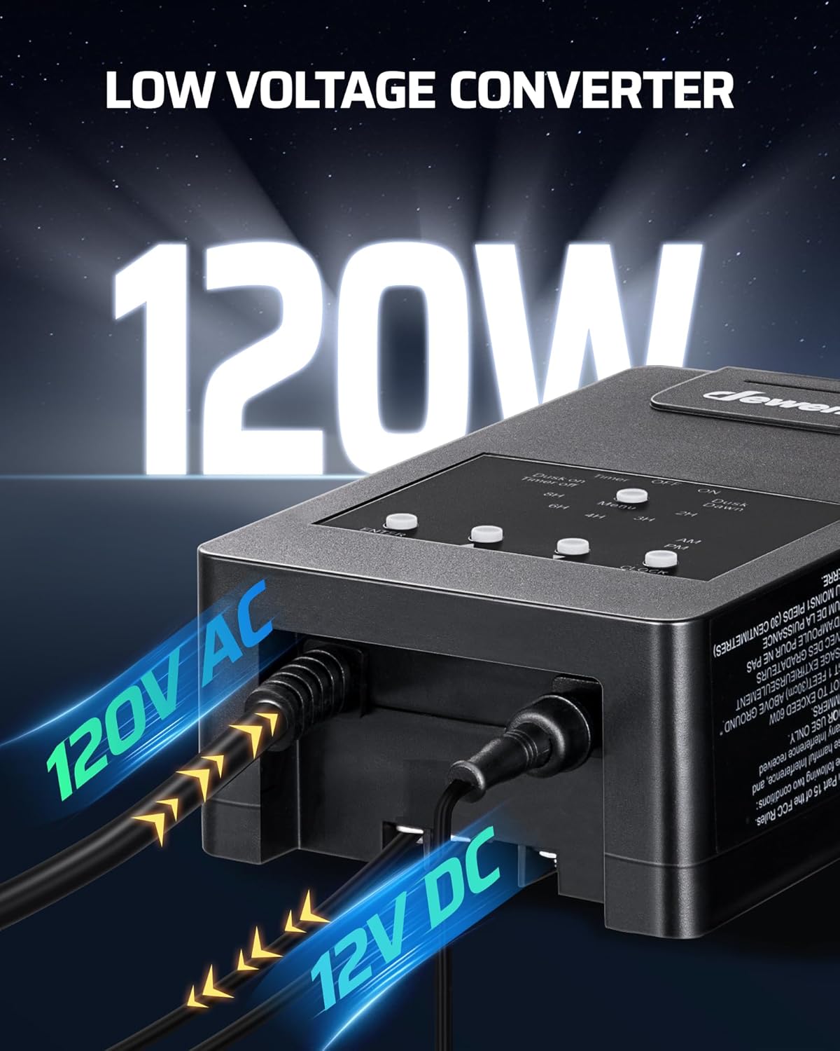 DEWENWILS 120W Low Voltage Transformer with Photocell Sensor & Timer, 120V AC to 12V DC, Weatherproof Landscape Lighting Transformer for Spotlights, Garden Lights, Steplight, Billboard…