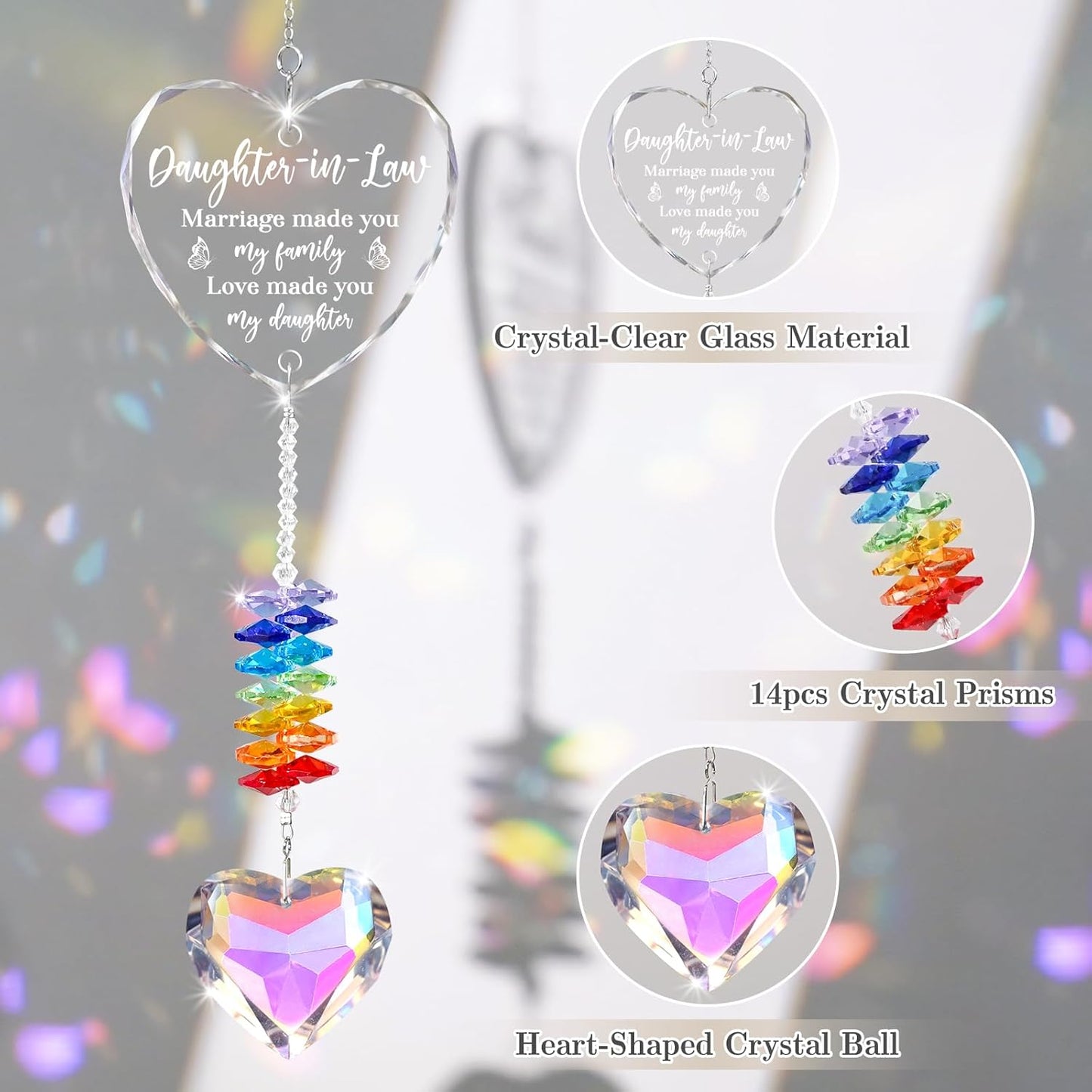 Daughter in Law Gifts, Birthday Wedding Gift - Crystal Suncatcher, Christmas, Anniversary Presents Gifts for Future Daughter- in-Law, Son Girlfriend from Mother, Mom, Mother in Law