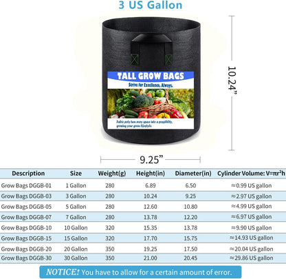 3 Gallon 5 Pack Grow Bags, Heavy Duty Nonwoven Aeration Fabric Plant Grow Pots for Vegetables