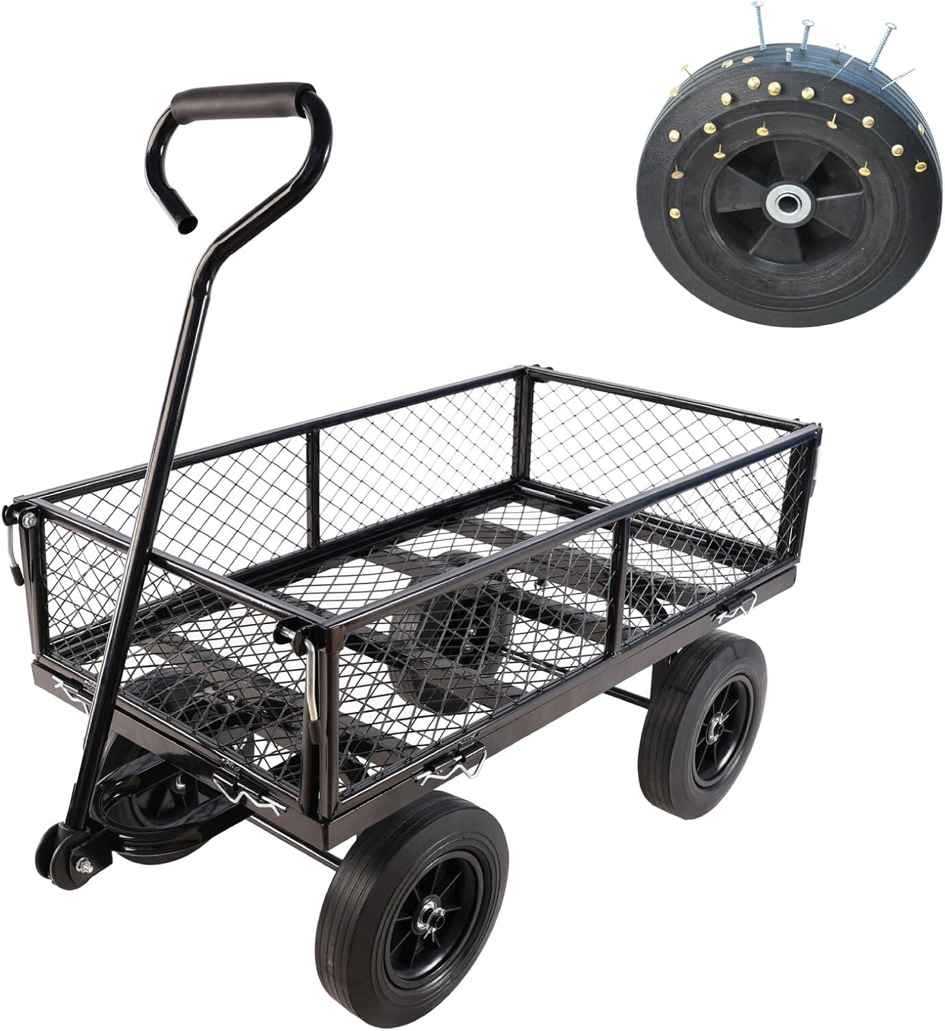Heavy-Duty Solid Tire Garden Dump Cart - 4.86 cu. ft. Yard Wagon Cart with 600 LBS Capacity & Spacious Mesh Bed (37" x 19.5") - No-Flat Tires, Utility Wagon